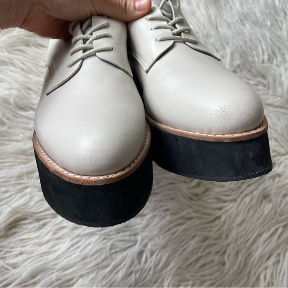 Anthropologie All Black Caroline Off White Lace Up Leather Platform Oxfords 39 - Picture 6 of 11